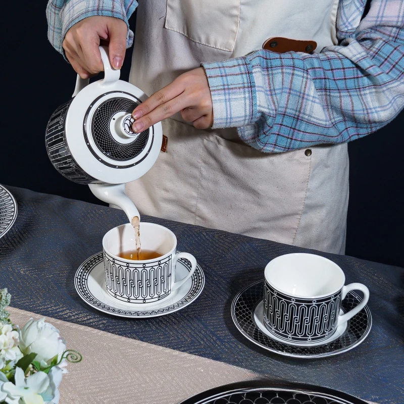 Tea Coffee Pot Set - 심플한 유럽풍 차 세트 세라믹 커피