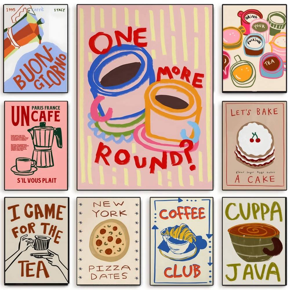 Wallpaper Coffee And Tea - 커피숍 애프터눈 티 크루아상 화려한 포스터