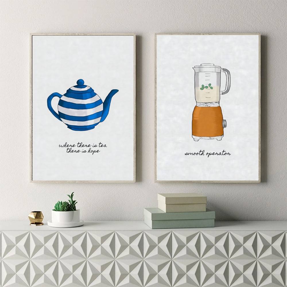 커피 차 주방용품 포스터 찻주전자 커피잔 토스터 프린트 - Wallpaper Coffee And Tea 리뷰 및 가격