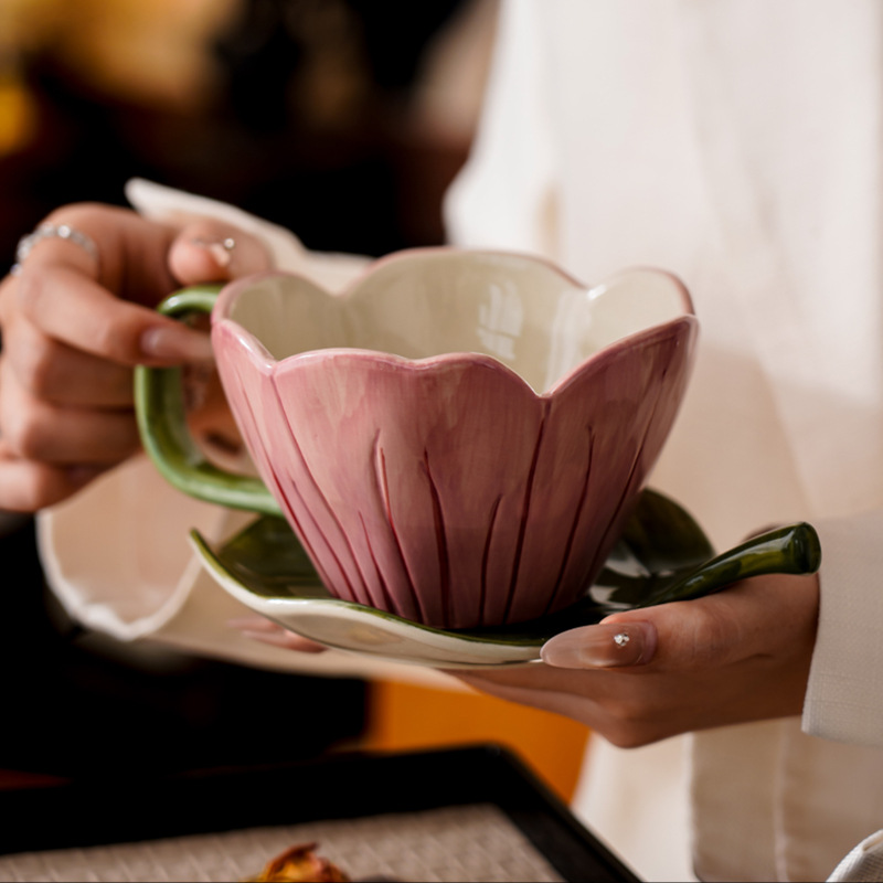 불규칙한 손으로 그린 ​​커피 컵 접시 세트 절묘한 사 - Coffee Leaves Tea 리뷰 및 가격