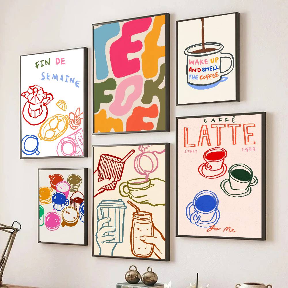 컬러 미학 레트로 주방 커피 라떼 차 포스터 셀프 접착 - Wallpaper Coffee And Tea 리뷰 및 가격